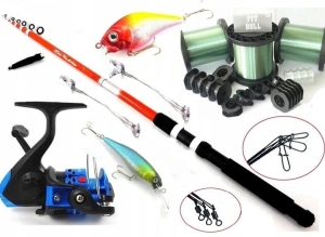 Bogaty Zestaw Wędkarski Spinning Woblery Wędka 2,10m.
